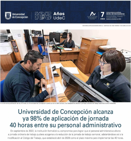 Universidad de Concepción alcanza ya 98% de aplicación de jornada 40 horas entre su personal administrativo